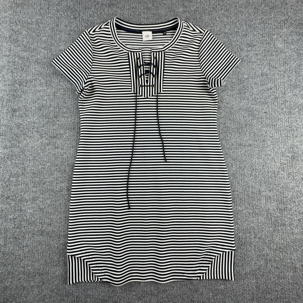 Cabi Dress‎ Womens Small Blue Striped Lace Up T-Shirt Short Casual Nautical